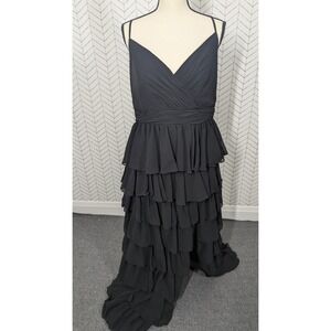 Ieena For Mac Duggal Dress Women 12 Black Whimsigoth Witchy Tiered Chiffon